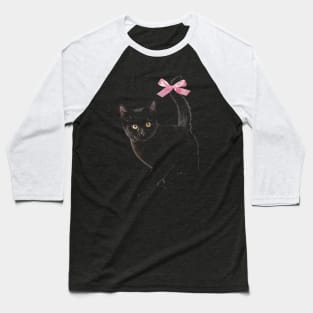 Cat with bow, coquette clothing, 90s Style T-Shirt, Pinterest Aesthetic Clothing, Cat lover Baseball T-Shirt